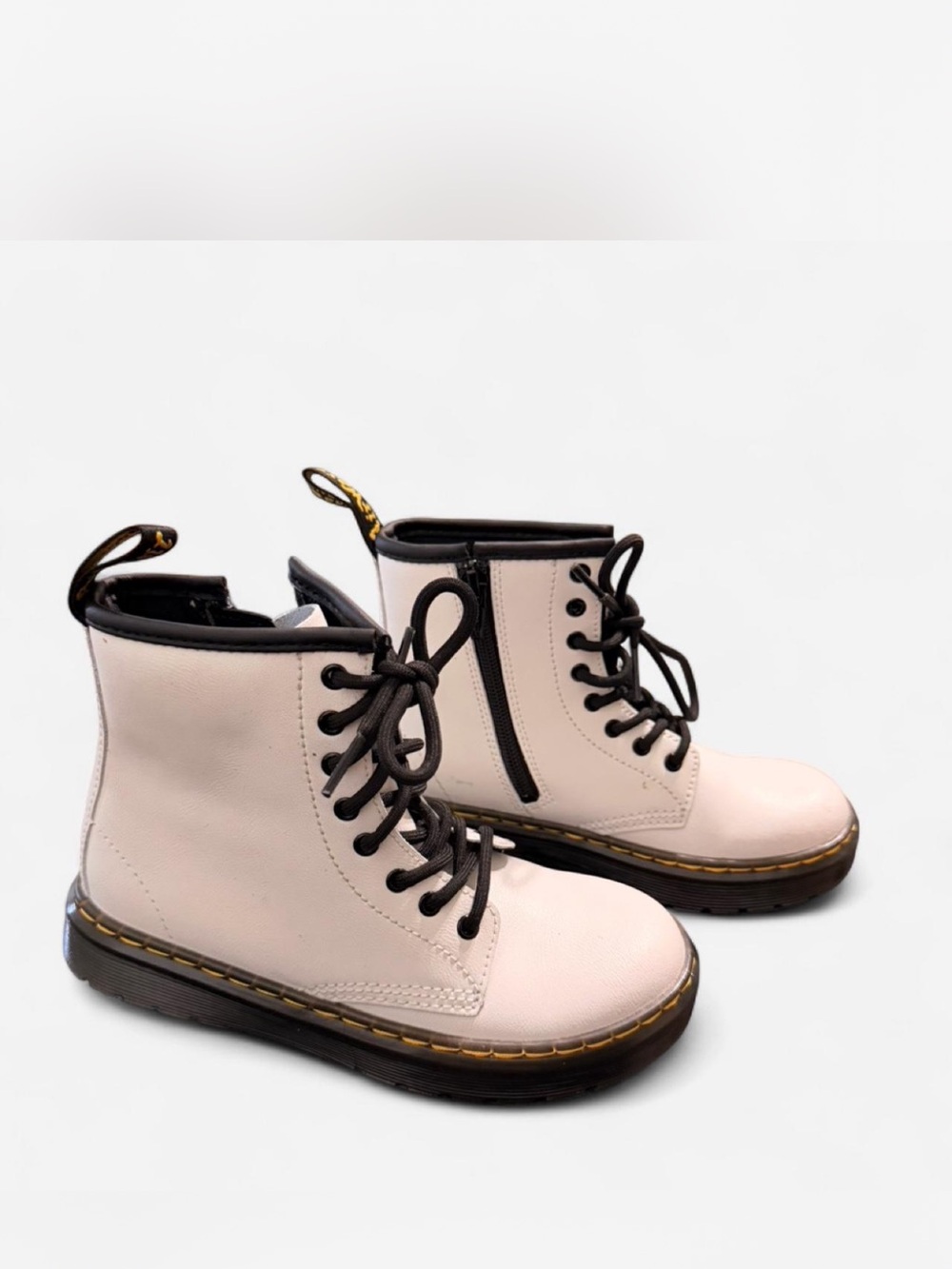 Dr. Martens Girls Boot Size 1 Light Pink Lace-Up Combat Boots with Black Trim